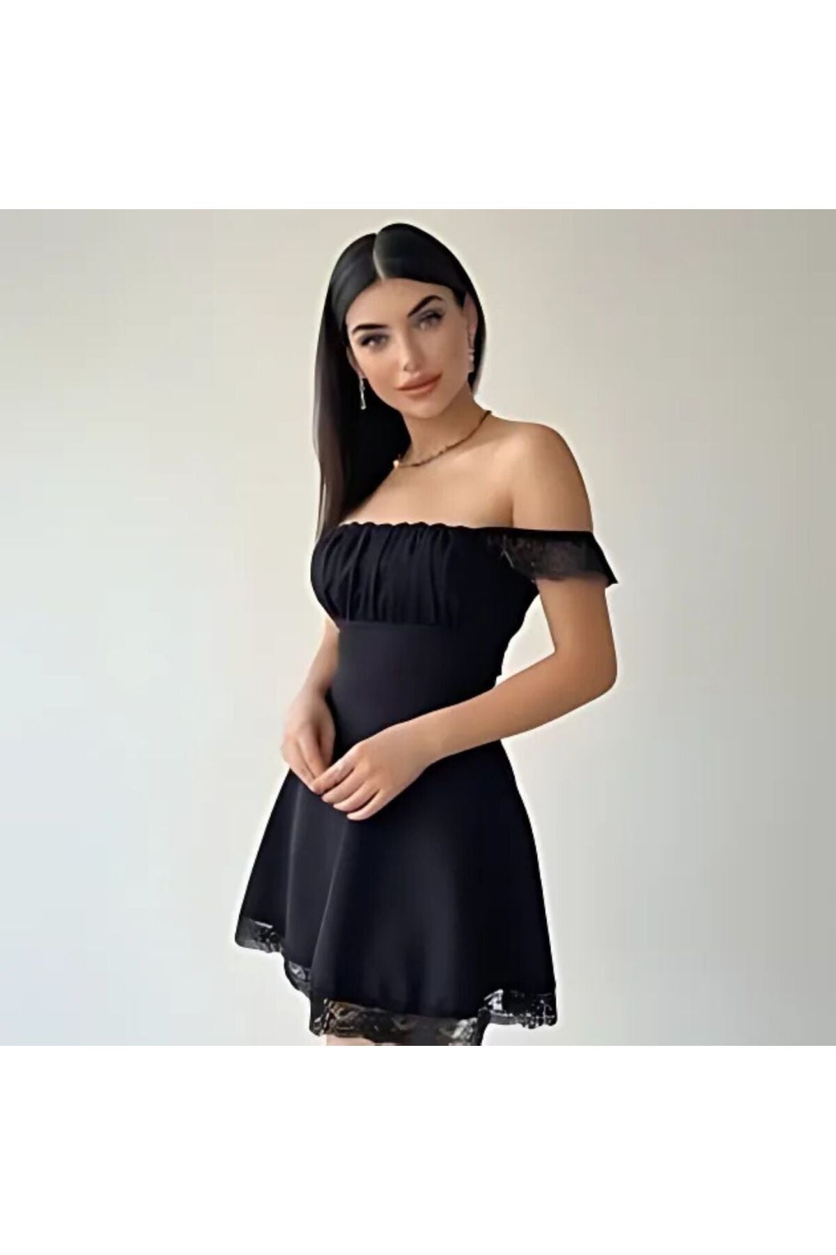 Dantel Askılı Korse Detaylı Mini Elbise